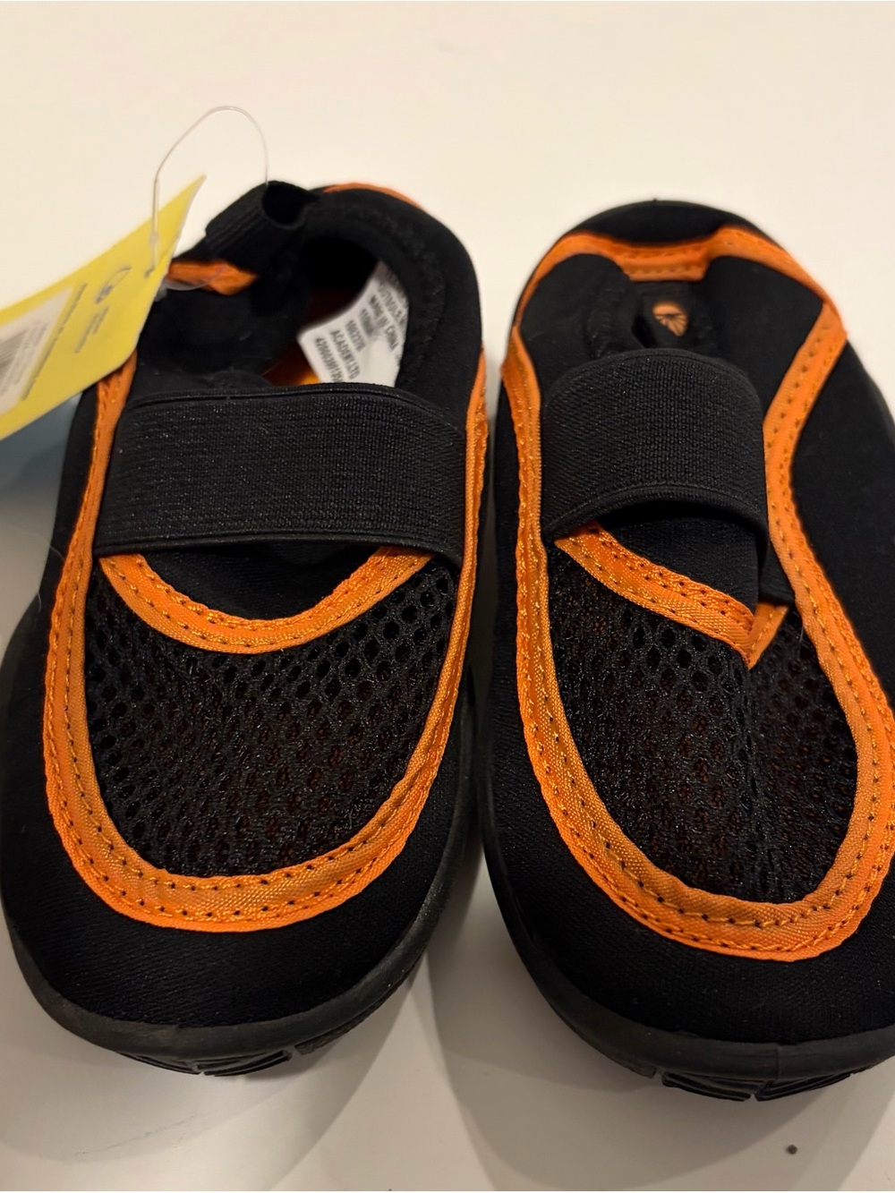 Kids Black Water Shoes with Orange Trim and Hook-and-Loop Strap